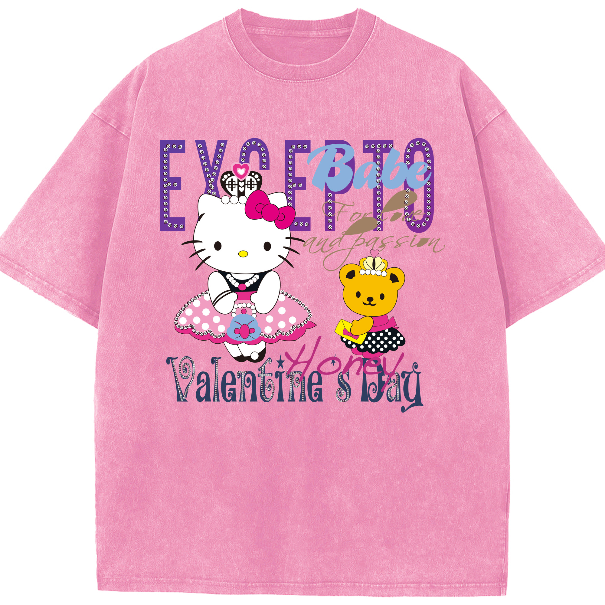 （画像用） Hello Kitty ハローキティ 綿100% ヴィンテージ風 半袖Tシャツ（フロントプリント）